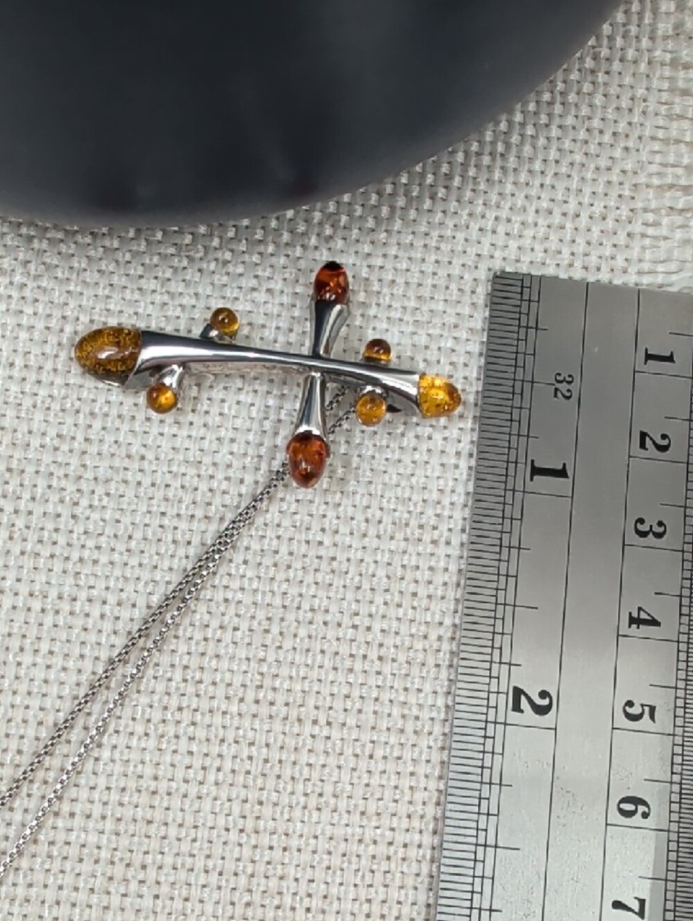 Vintage Baltic Amber Sterling Silver Cross Pendant Necklace 925 Poland 18" - Picture 12 of 16